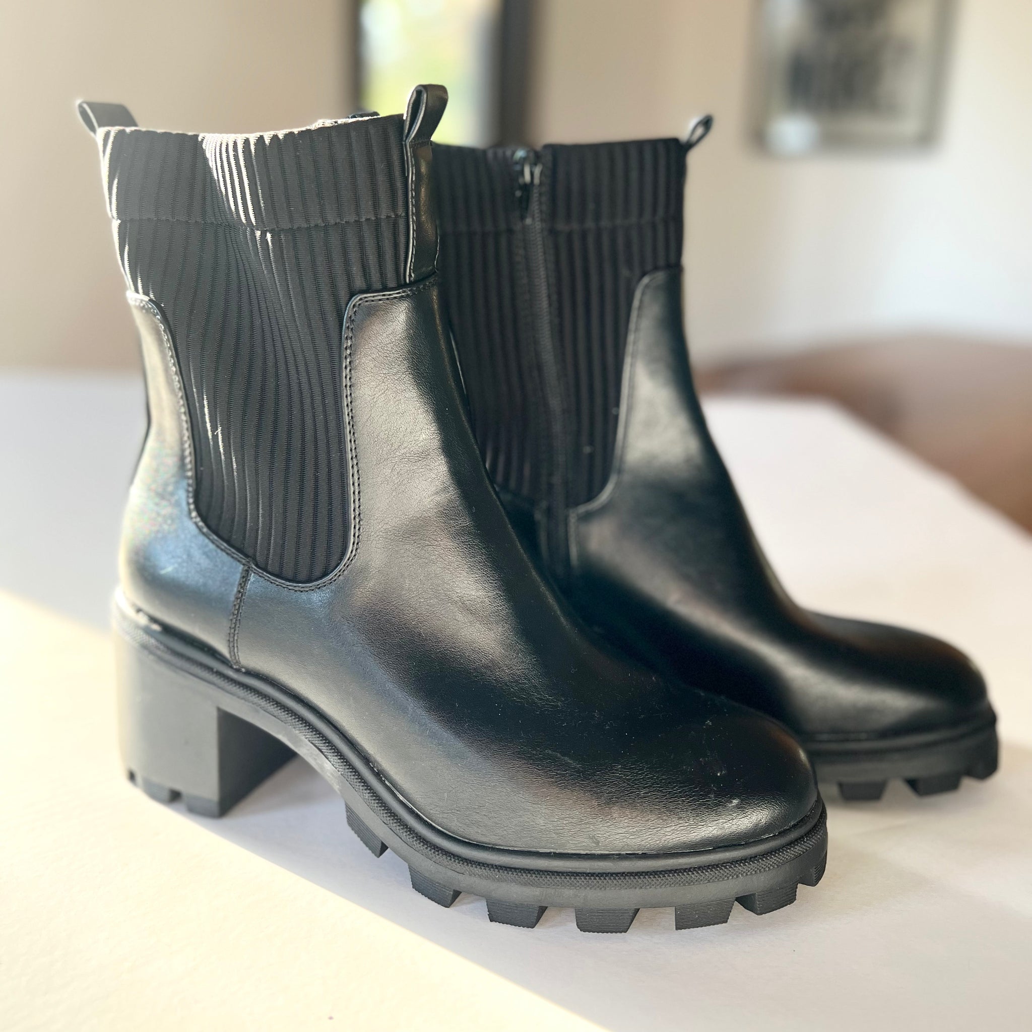 Thick heel black sales booties