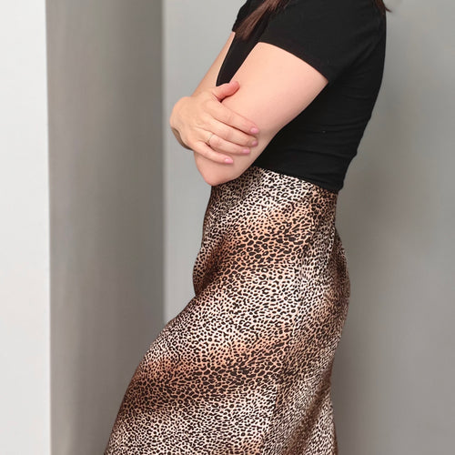 ANIMAL PRINT SILKY MIDI SKIRT, WOMEN'S S