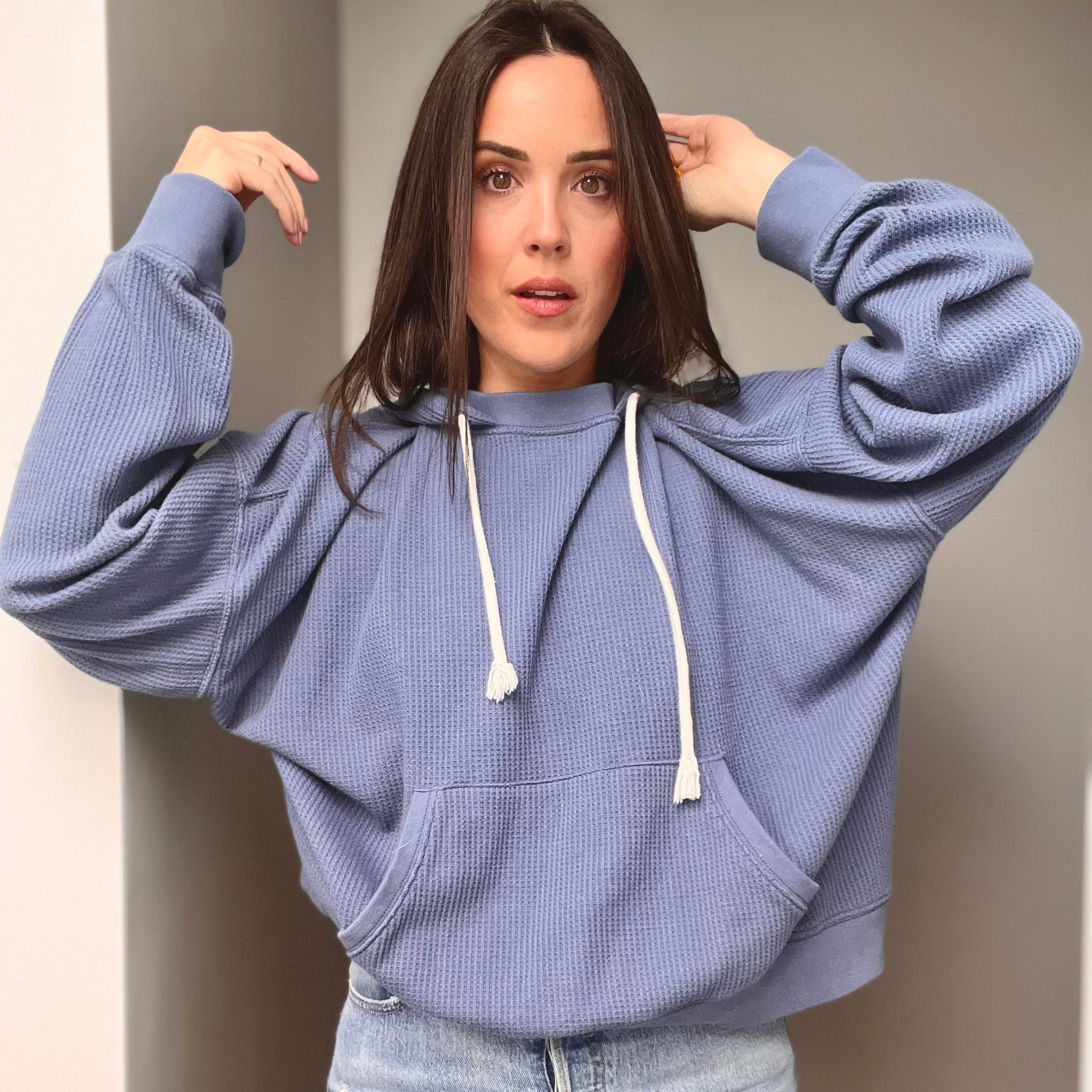 AERIE WAFFLE KNIT HOODIE WOMEN S L marigold